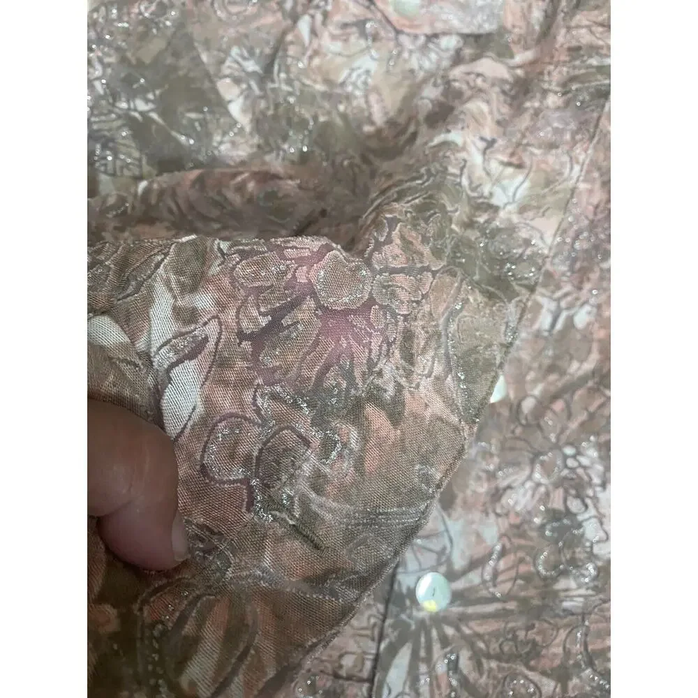 Ruby Rd Women’s Top Multicolor 3/4 Sleeves Sheer Floral Bling Button Up Size 24W